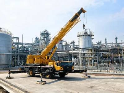 Rough terrain crane on petrochemical pad
