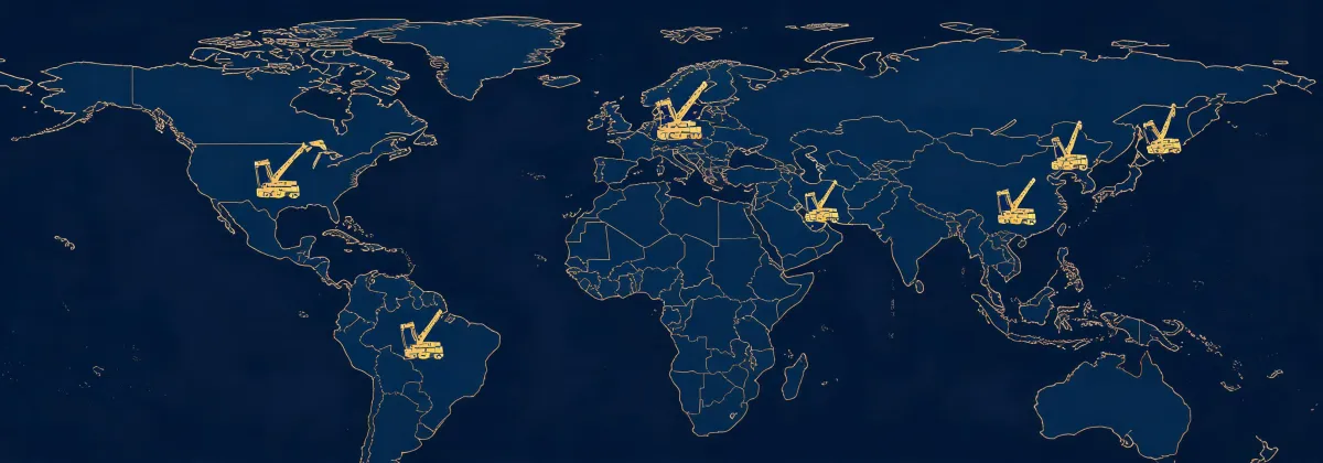 Map of Tadano regional crane parts hubs worldwide