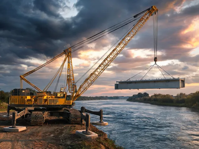 Bridge precast segmental lift with crawler crane
