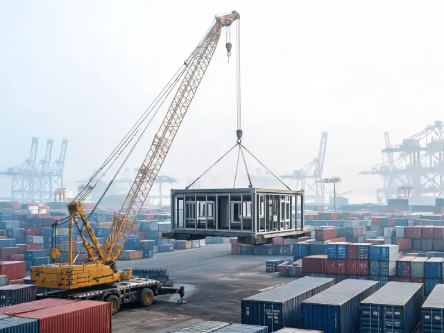 Port module set with all terrain crane