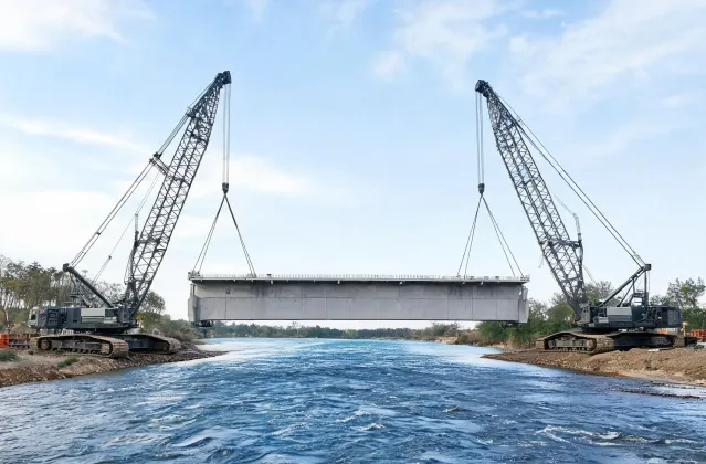 Bridge precast lift with crawler crane