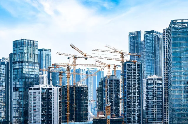 Urban city crane dense site