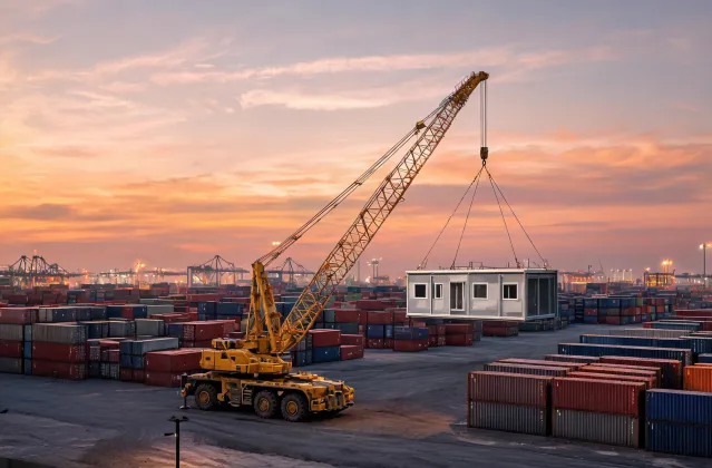 Port module set with all terrain crane