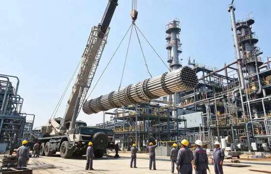 Rough terrain crane inside petrochemical plant