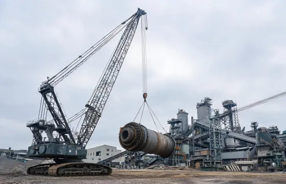 Crawler crane at mining plant shutdown